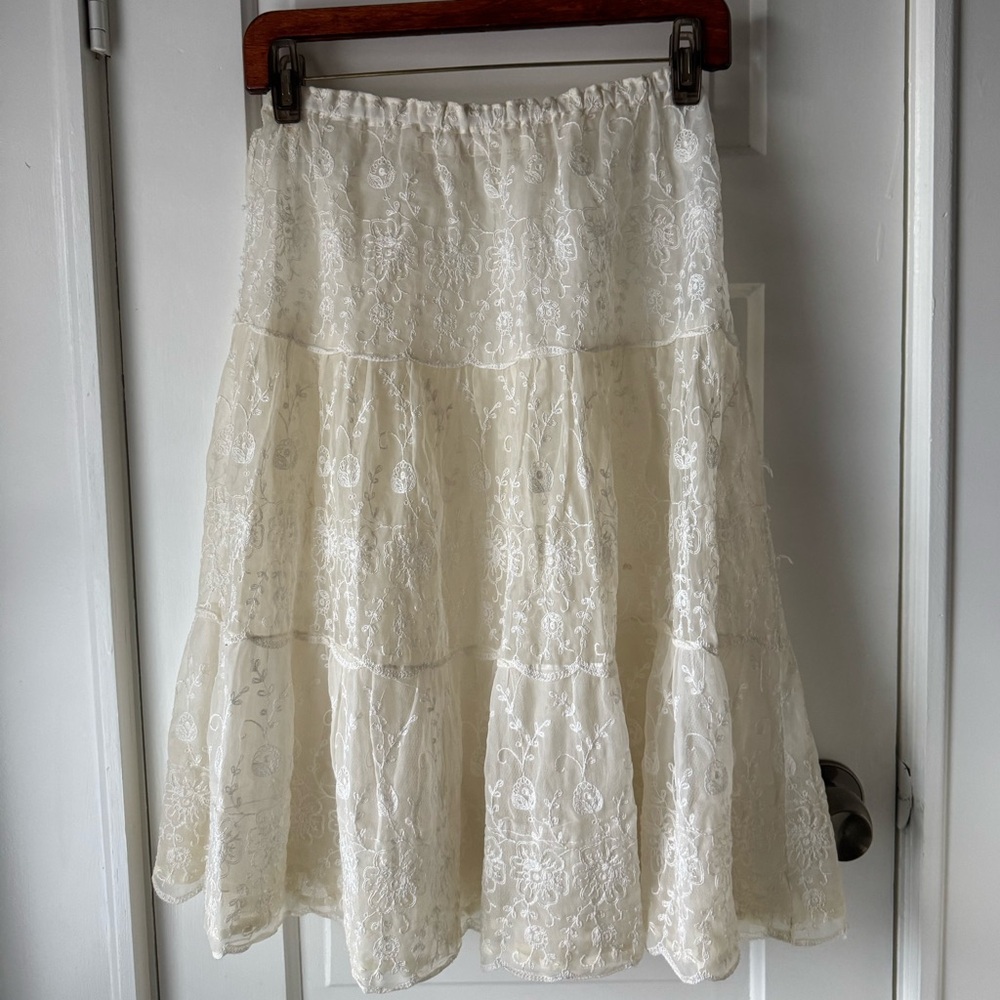Vintage Floral Sheer Lace Midi Skirt